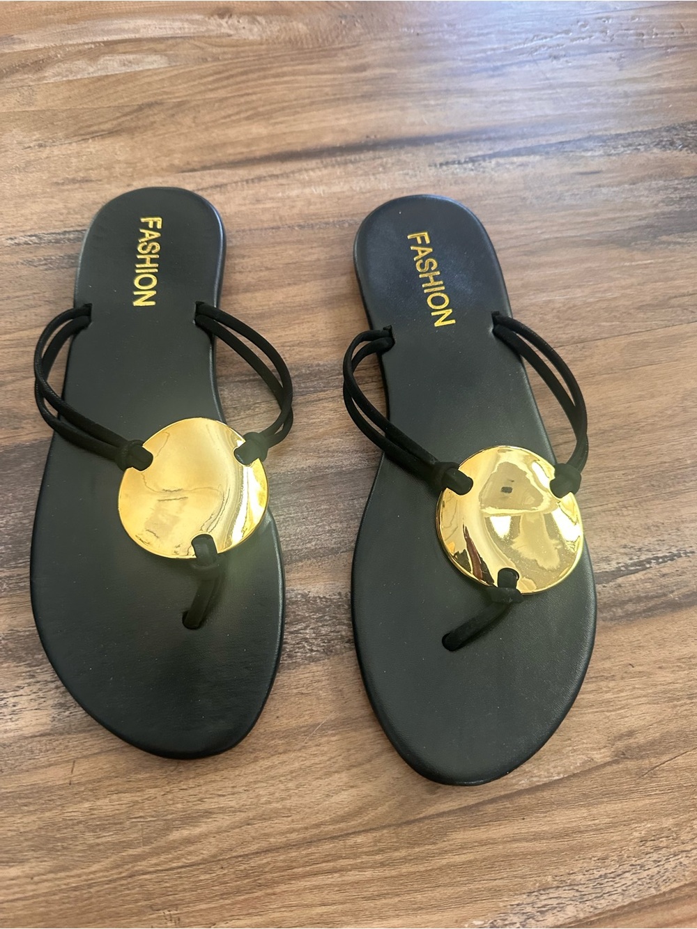 Black Sandal with Gold Medallion